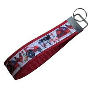 Farm Keychain Wristlet Handmade Fabric Key FOB Cow Chicken Tractor Barn Farmer‎